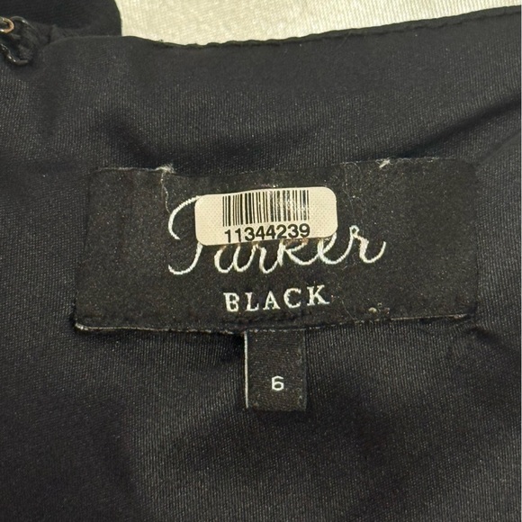 Parker Grace Dress Midi Cap Mesh Sleeve Ruffle Hem Black Size 6 Crepe Cocktail - Picture 11 of 14